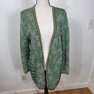 Missoni Knit Cardigan Jacket Green Pink Zigzag‎ Sz L Made in Italy